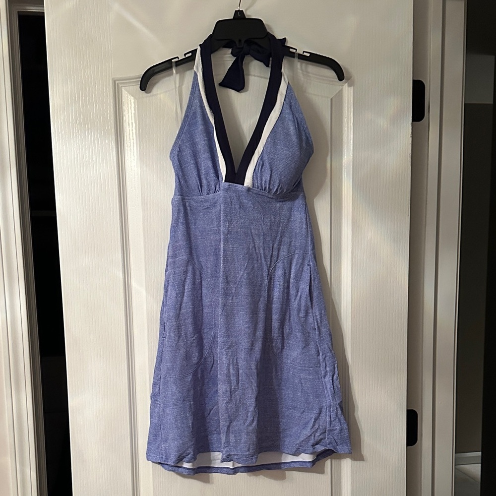 Tommy Bahama Blue Halter Sundress with White Trim